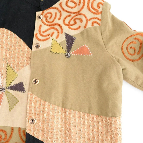 Vintage 90's Allure Tan & Black 100% Cotton Patchwork Brocade Button Up Jacket M - Picture 8 of 14